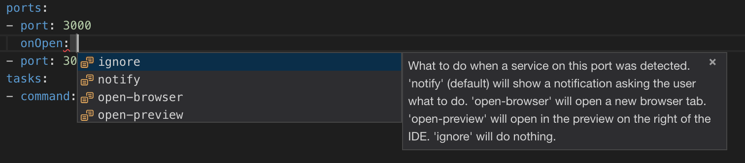 .gitpod.yml containing ports configuration